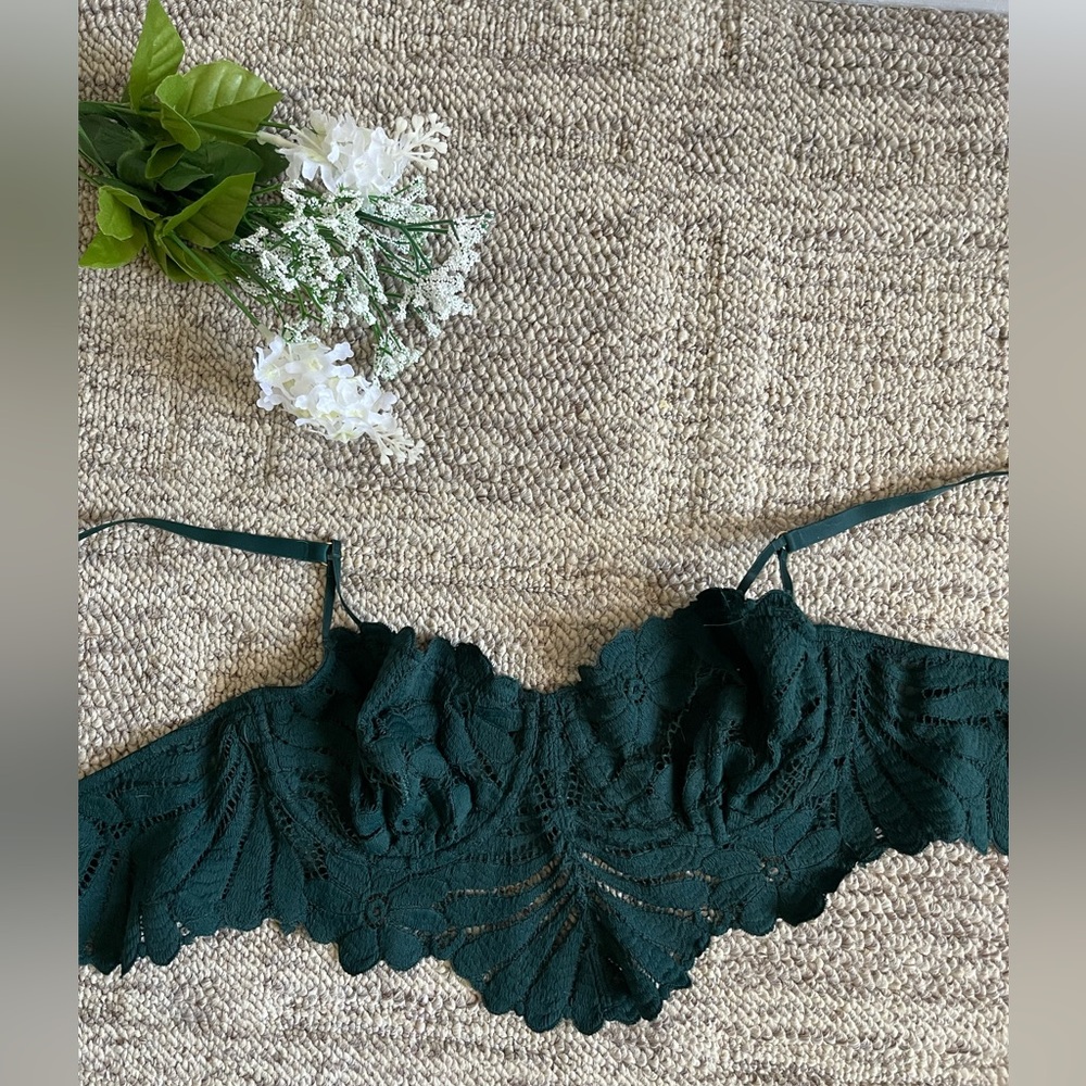 Elegant Dark Green Lace Bralette Aerie 36C